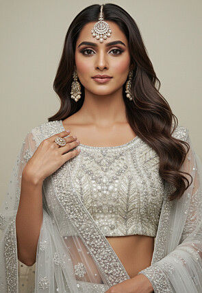 Embroidered Net Lehenga in White