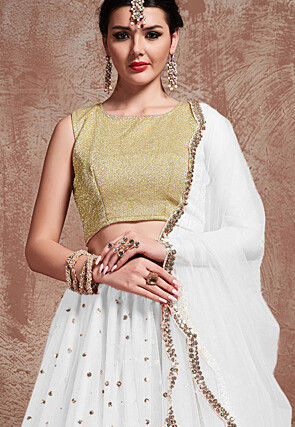 Embroidered Net Lehenga in White