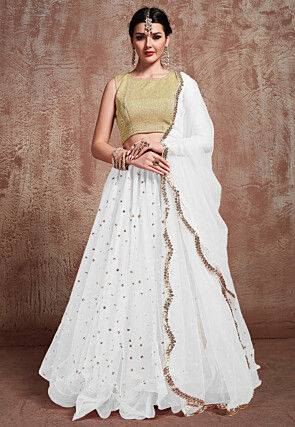 Embroidered Net Lehenga in White