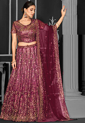 Order DARK WINE MULTICOLOR EMBROIDERY, MIRROR AND SEQUINS WORK LEHENGA CHOLI  FOR GIRLS... Online From VISHAL KIDS WORLD,NAGPUR