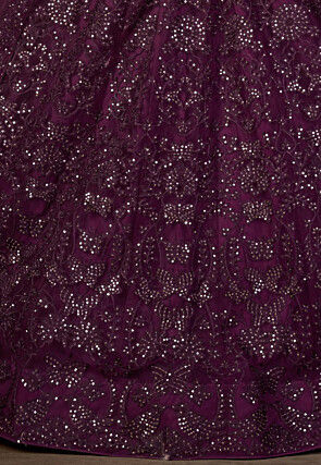 Embroidered Net Lehenga in Wine