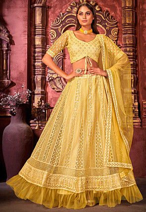 Yellow Heavy Designer All Over Kutchi Embroidered Work Lehenga Choli -  Indian Heavy Anarkali Lehenga Gowns Sharara Sarees Pakistani Dresses in  USA/UK/Canada/UAE - IndiaBoulevard