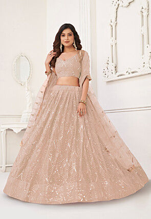 Embroidered Net Lehenga in Yellow