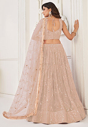 Embroidered Net Lehenga in Yellow