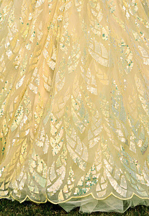 Embroidered Net Lehenga in Yellow