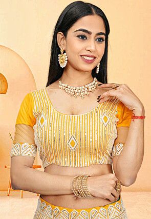 Embroidered Net Lehenga in Yellow