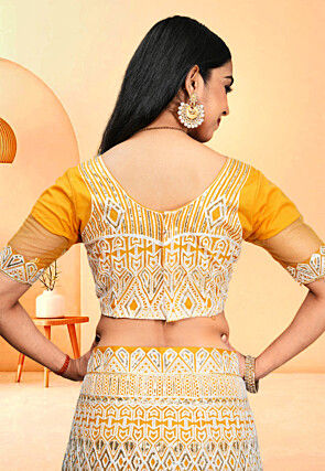 Embroidered Net Lehenga in Yellow