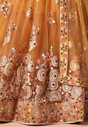 Embroidered Net Lehenga in Yellow
