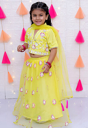 Embroidered Net Lehenga in Yellow