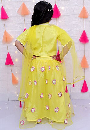 Embroidered Net Lehenga in Yellow