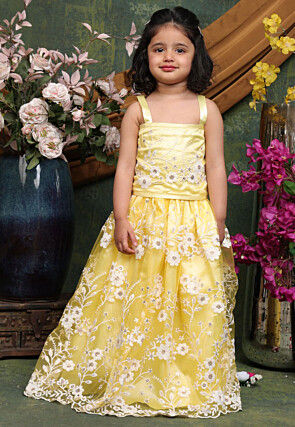 Embroidered Net Lehenga in Yellow