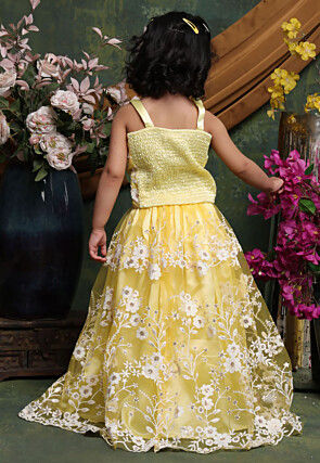 Embroidered Net Lehenga in Yellow