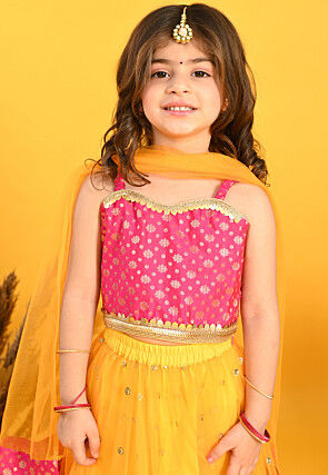 Embroidered Net Lehenga in Yellow