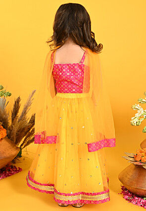 Embroidered Net Lehenga in Yellow