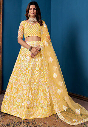 Embroidered Net Lehenga Yellow