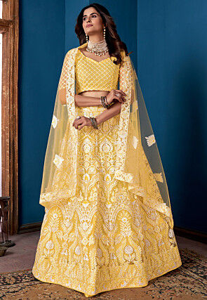 Embroidered Net Lehenga Yellow