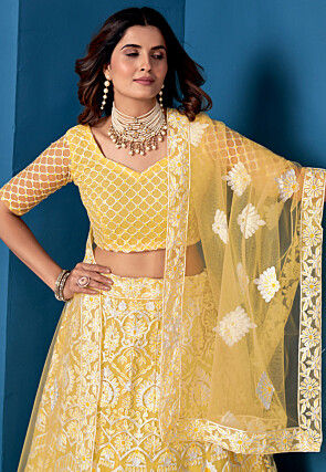 Embroidered Net Lehenga Yellow