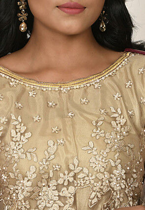 Embroidered Net Pakistani Suit in Beige