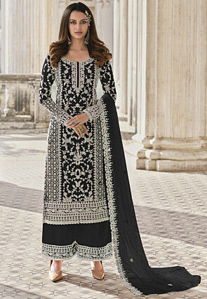 Embroidered Net Pakistani Suit in Black