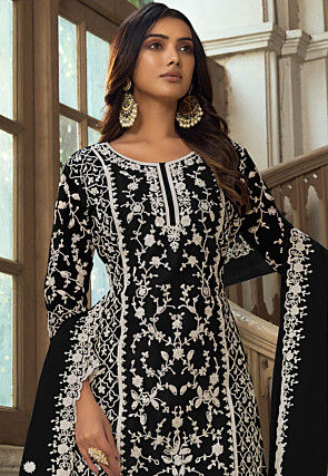 Embroidered Net Pakistani Suit in Black