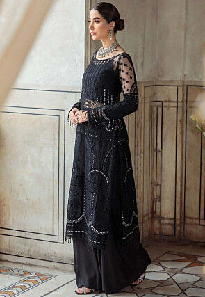 Embroidered Net Pakistani Suit in Black