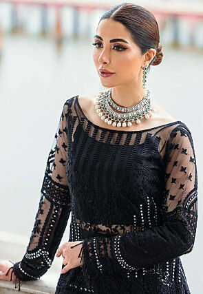 Embroidered Net Pakistani Suit in Black