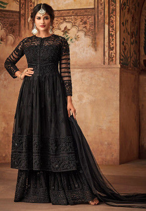 Embroidered Net Pakistani Suit in Black