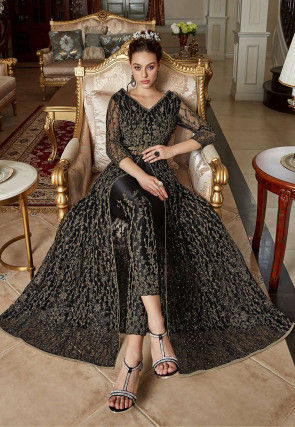 Net Chiffon Stitched Suit Black salwar kameez  embroidered Party Wear FOR EID 