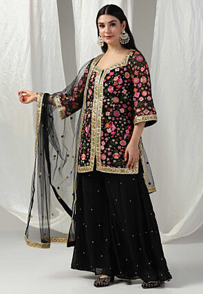 Embroidered Net Pakistani Suit in Black