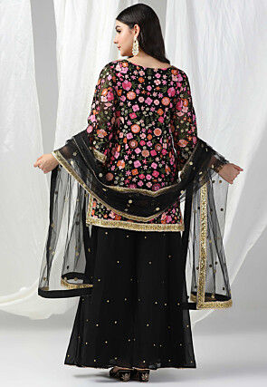 Embroidered Net Pakistani Suit in Black