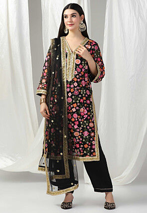 Embroidered Net Pakistani Suit in Black