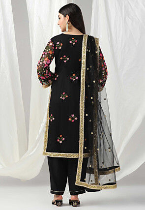 Embroidered Net Pakistani Suit in Black