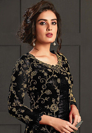 Embroidered Net Pakistani Suit in Black