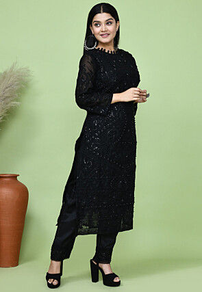 Embroidered Net Pakistani Suit in Black