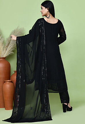 Embroidered Net Pakistani Suit in Black