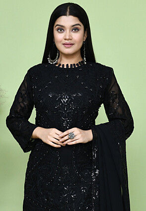 Embroidered Net Pakistani Suit in Black
