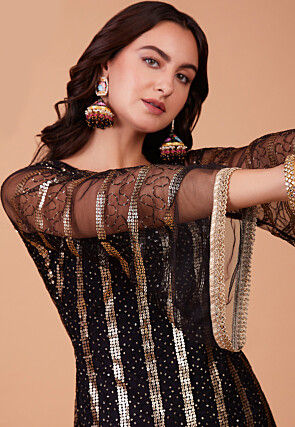 Embroidered Net Pakistani Suit in Black