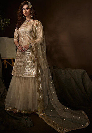 Embroidered Net Pakistani Suit in Cream