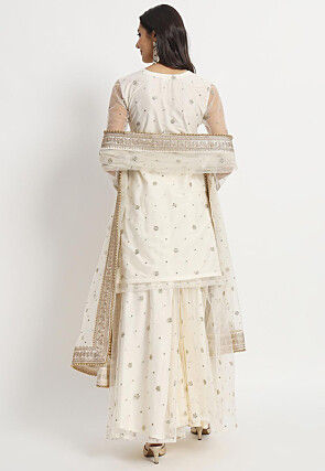 Embroidered Net Pakistani Suit in Cream