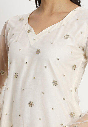 Embroidered Net Pakistani Suit in Cream