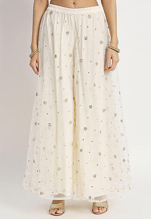 Embroidered Net Pakistani Suit in Cream