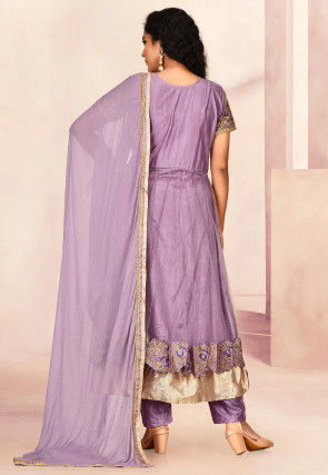 Embroidered Net Pakistani Suit in Dusty Purple