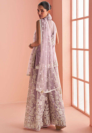 Embroidered Net Pakistani Suit in Light Purple