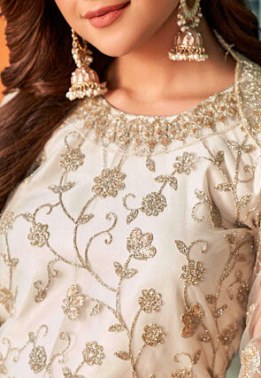 Embroidered Net Pakistani Suit in Off White