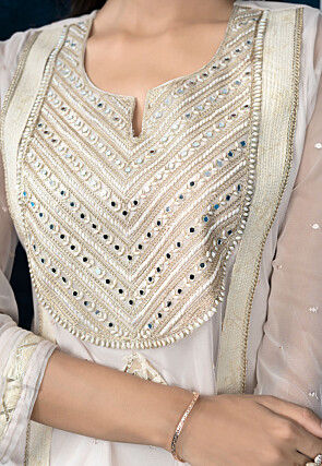 Embroidered Net Pakistani Suit in Off White