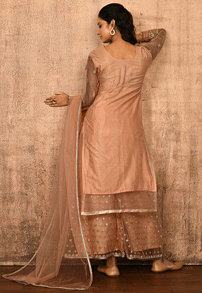 Embroidered Net Pakistani Suit in Peach