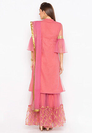 Embroidered Net Pakistani Suit in Pink