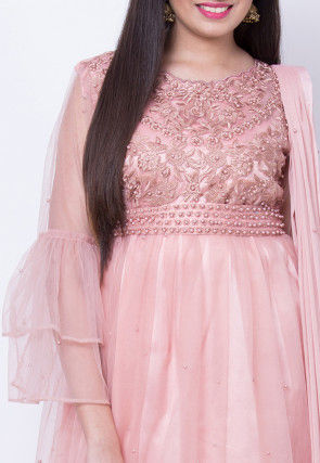 Embroidered Net Pakistani Suit in Pink