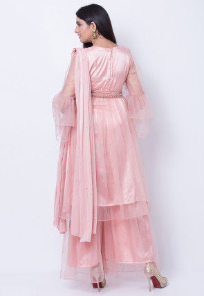 Embroidered Net Pakistani Suit in Pink