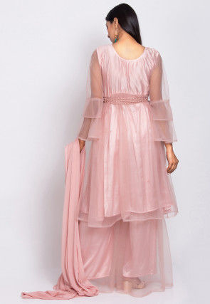 Embroidered Net Pakistani Suit in Pink